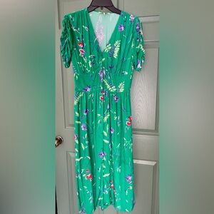 ❤️ BA&SH FLORAL GREEN MIDI DRESS SHORT SLEEVE SPRING SUMMER SIZE 1 SMALL